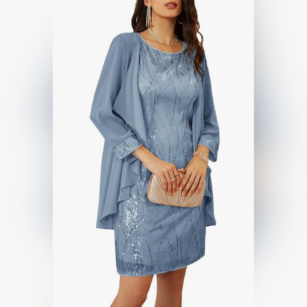 NWT! Grace Karin Stunning Blue Midi Dress with Sequins